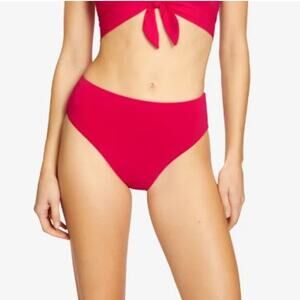 Robin Piccone Women's Ava High Waist Classic Bikini Bottoms Pink Rose Size L